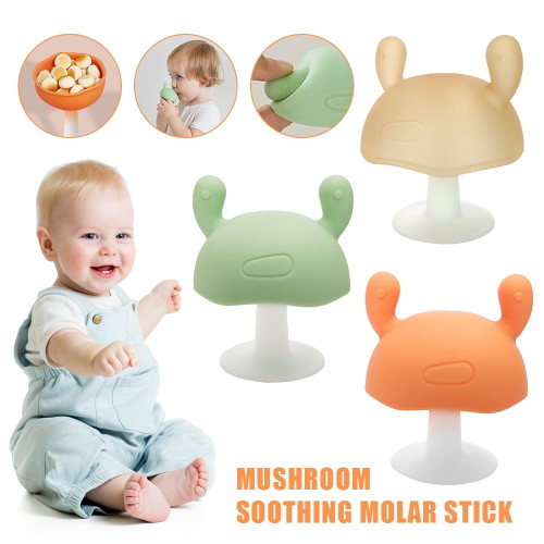 Relax Set Of 3 Baby Teething Toys, Bpa Free Safe Silicone Teether Cute Mushroom Pacifier Toy Anti-eating Finger & Teeth Pain Relief For Babies, Toddlers, Infants, Newborn 3+ Months