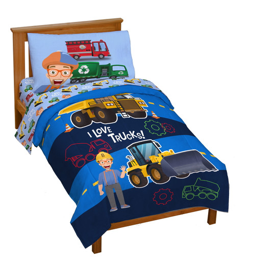 Blippi 4-piece Machine Fun Toddler Bedding Set, 100% Microfiber, Blue