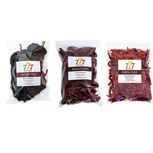 Dried Chiles Peppers 3 Pack Bundle (12 Oz Total) - Chile Guajillo Stemless, Chili Ancho, And Arbol S17 By 1400s Spices