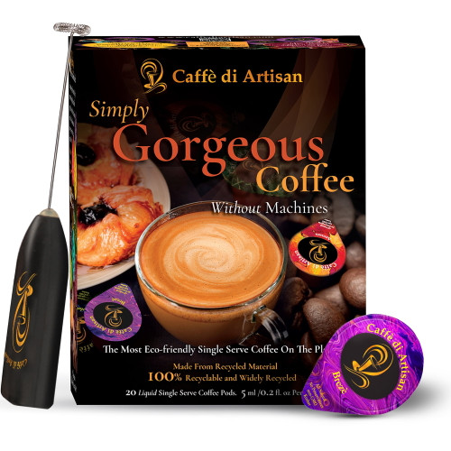 Caffè Di Artisan Single Serve Organic Strong Liquid Coffee Concentrate Pods - Brezè - 24 Capsules- Free Frother On Your 1st Order!