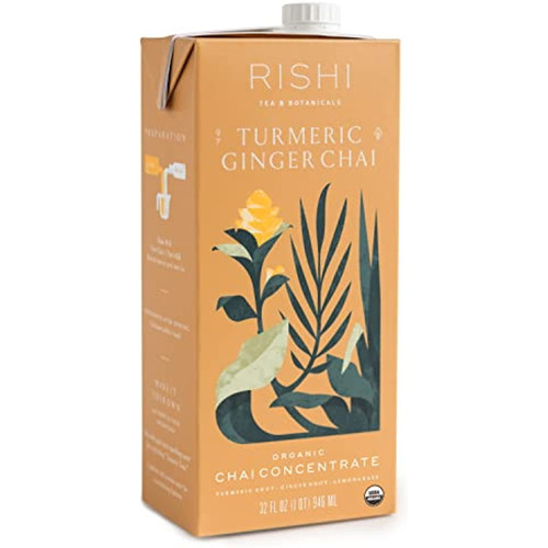 Rishi Tea Turmeric Ginger Chai Concentrate Beverage | Immune Support, Usda Certified Organic, Caffeine-free, Ayurvedic, Energy-boosting | Citrus Flavors For Taste | 32 Oz Carton, 8 Servings