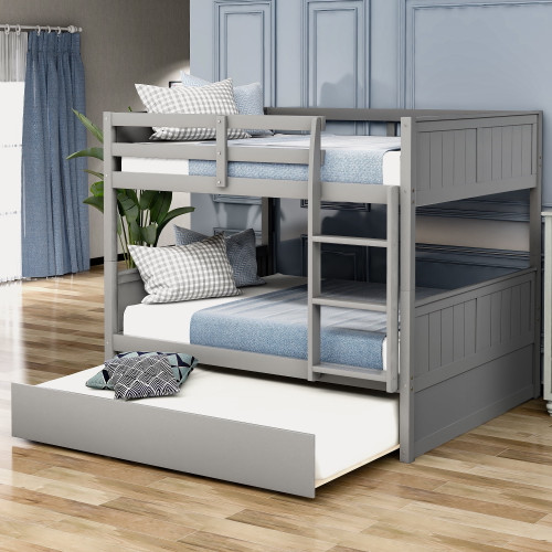 Anysun Bunk Beds For Kids Wooden Bunk Bed Full Over Full With Twin Size Trundleh,grey