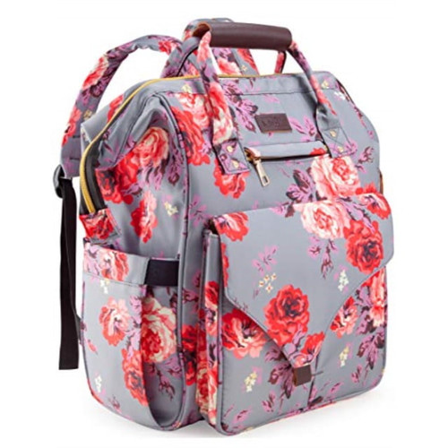 Diaper Bag Backpack, Upgraded Kaome Large Capacity Multifunction Nappy Bags, Waterproof Baby Bag Floral Insulated Durable Travel Maternity Back Pack For Baby Girls (with Diaper Pad, Bottle Bag)