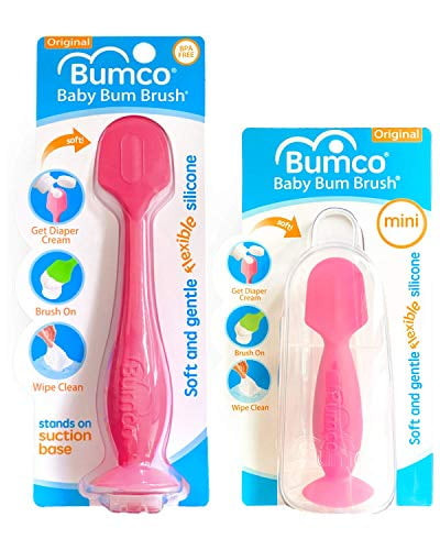 Baby Bum Brush, Original Diaper Rash Cream Applicator, Soft Flexible Silicone Brush, Unique Gift + Mini Diaper Rash Cream Applicator With Travel Case, [pink + Pink]