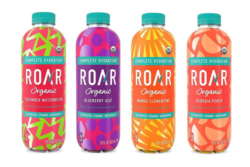 Roar Organic Electrolyte 4 Flavors Cucumber Watermelon, Blueberry Acai, Mango Clementine, Georgia Peach, 18 Oz. Bottles (variety Pack Of 8, Each Flavor 2 Count)