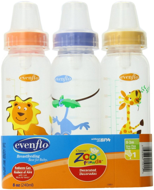 Evenflo Classic Zoo Friends Standard Bottles 8 Oz 3 Ea