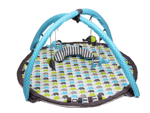 Bacati - Unisex Activity Gym & Playmat, Elephants Aqua, Lime, Grey With Toys