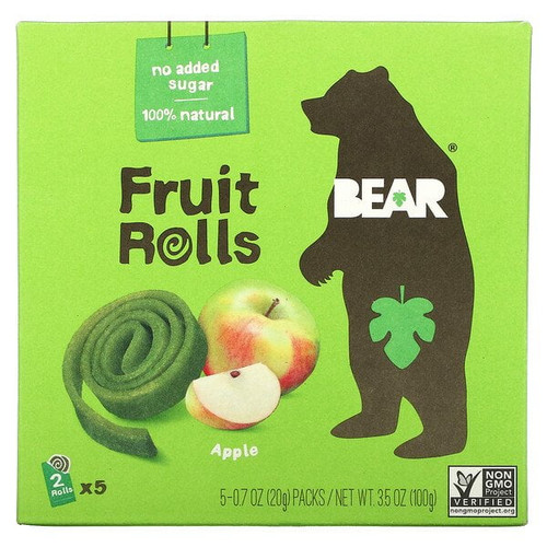 Bear, Fruit Rolls, Apple, 5 Packs, 0.7 Oz