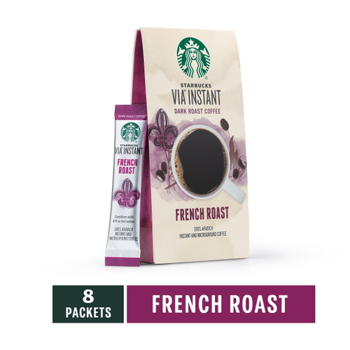 Starbucks Via French Roast Instant Coffee Packets, Dark Roast, 100% Arabica, 8 Ct