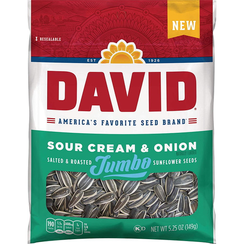 David Sour Cream & Onion Jumbo Sunflower Seeds, Keto Friendly, 5.25-oz. Resealable Bag