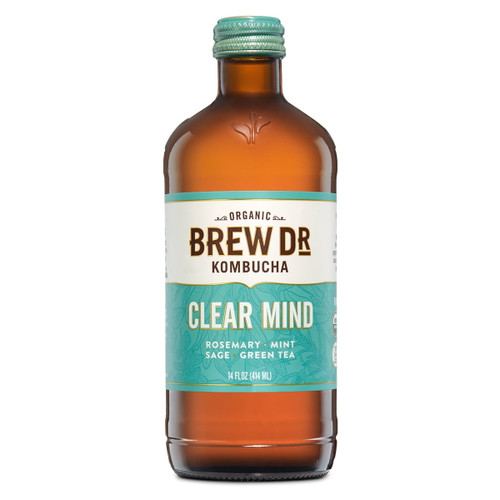 Brew Dr. Kombucha, Clear Mind - Rosemary, Peppermint, Sage, Organic, Probiotic Tea - 14 Oz Bottle
