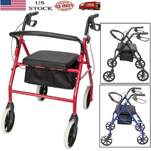Walkers For Seniors In Stock,walker With Seat And Wheels, Rolling Walker With Backrest And Adjustable Handle, 8 Inch Wheels,support Up To 286.6lbs,black & Red