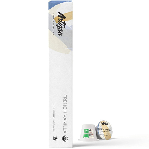 Organic Coffee Capsules For Nespresso Original Machines | French Vanilla Flavored Espresso | Non-gmo Fair Trade Kosher Vegan | 10 X Compostable Biodegradable Pods