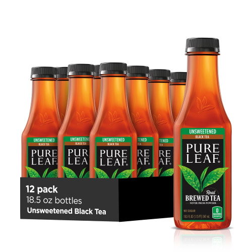 (12 Bottles) Pure Leaf Unsweetened Black Iced Tea, 18.5 Fl Oz