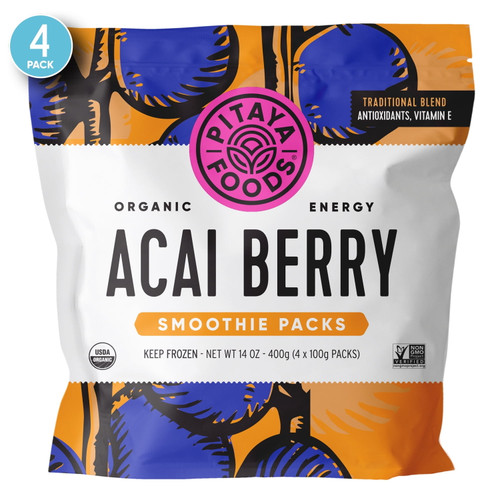 Pitaya Foods Frozen Organic Acai Fruit Smoothie Mix Packs, 14 Oz, 4pk