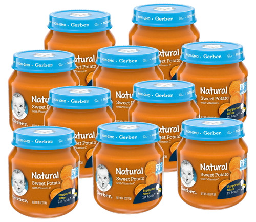 Gerber Natural Stage 1 Baby Food, Sweet Potato With Vitamin C, 4 Oz Jar, 10 Pack