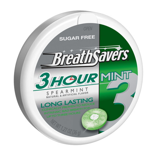 Breath Savers Spearmint Flavored Sugar Free 3 Hour Breath Mints, Neutrazin, 1.27 Oz, Tin