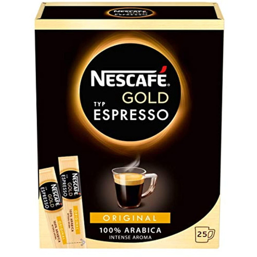 Nescafe Gold Espresso 100% Arabica Ground Coffee Beans The Finest Instant Aroma Coffee Beverages Stickes For A Perfect Day Start (1 Box (25 Sticks))