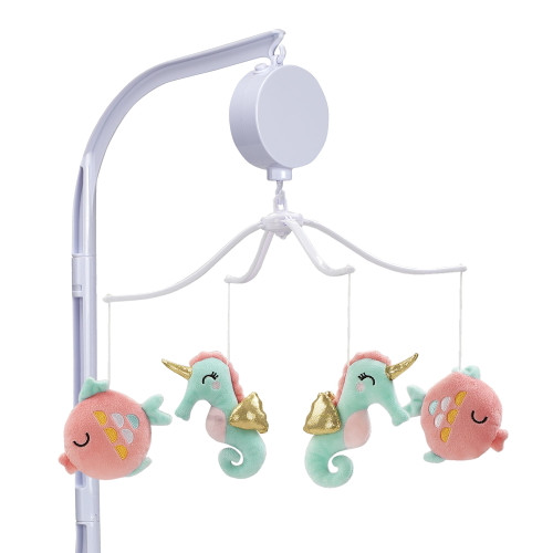 Bedtime Originals Ocean Mist Pink/aqua Seahorse/fish Musical Baby Crib Mobile