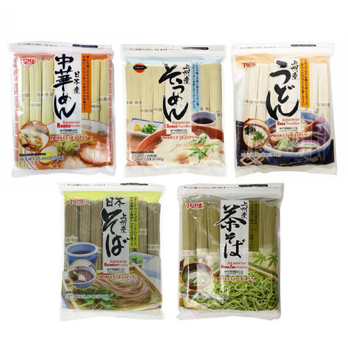 Jfc Japanese Dried Noodle Assortment Of 5 - Ramen, Somen, Udon, Buckwheat, Green Tea