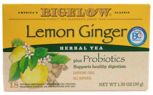 Bigelow Tea Herbal Tea Plus Probiotics Lemon Ginger -- 18 Tea Bags