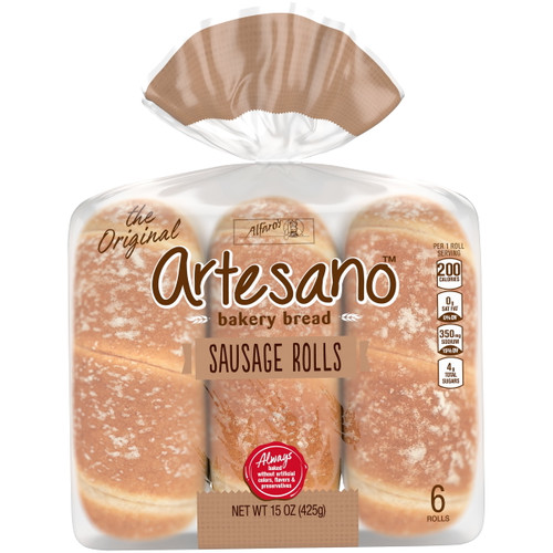 Alfaro’s Artesano Bakery Sausage Rolls, No High Fructose Corn Syrup, 6 Rolls, 15 Ounce Pack