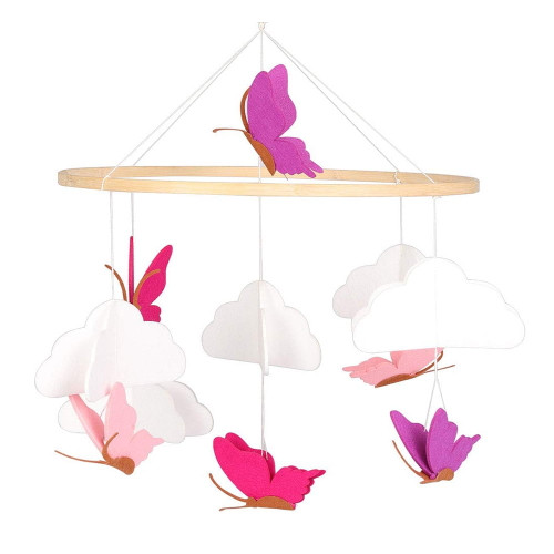 Ibaste Crib Mobile With Felt Butterfly Cloud Wind Chime For Baby Bed