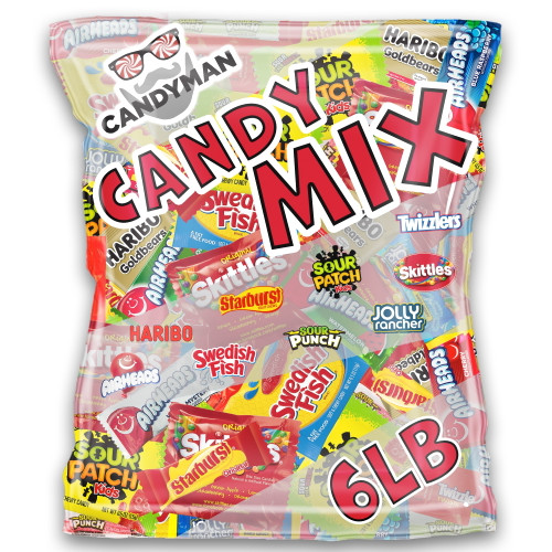 Candyman Assorted Candy Party Mix 6lb Pack Party Favors For Kids, Skittles, Swedish Fish, Haribo, Starburst, Sour Patch, Twizzlers, Airheads, Jolly Rancher And Sour Punch