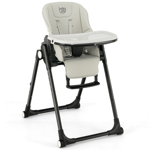 Babyjoy 4-in-1 Foldable Baby High Chair Height Adjustable Feeding Chair W/ Wheels Grey