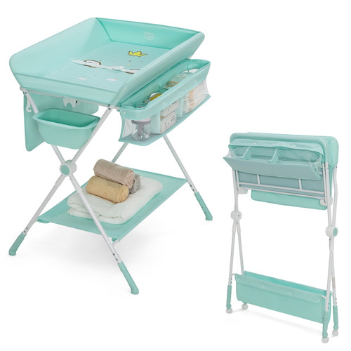 Foldable Baby Changing Table Diaper Changing Station With 3 Adjustable Heights Blue