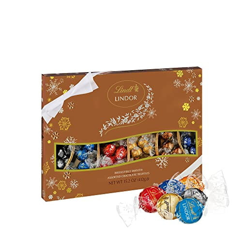 Lindt Lindor Holiday Assorted Chocolate Truffles Deluxe Gift Box, Assorted Chocolate Candy With Smooth, Melting Truffle Center, 15.2 Oz. (2022)