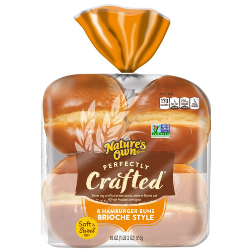 Nature's Own Perfectly Crafted Brioche Style Hamburger Buns, Non-gmo Sandwich Buns, 8 Count