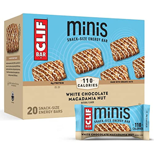 Clif Bars - Mini Energy Bars - White Chocolate Macadamia Nut Flavor - Made With Organic Oats - Plant Based Food - Vegetarian - Kosher (0.99 Ounce Snack Bars, 20 Count)