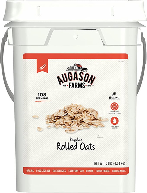 Augason Farms Regular Rolled Oats Emergency Food Storage 10 Pound Pail