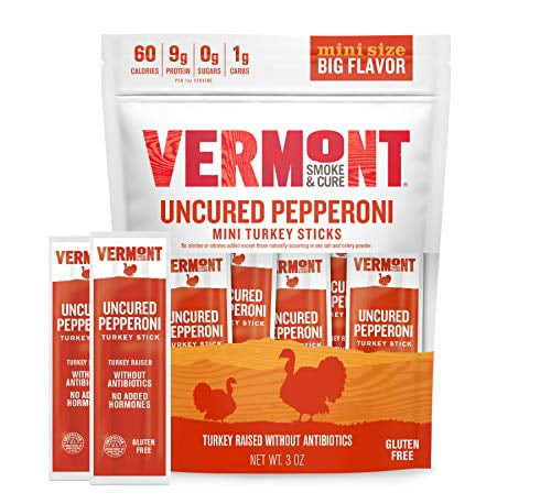 Vermont Smoke & Cure Mini Jerky Stick Go Pack, Turkey, Antibiotic Free, Gluten Free, Uncured Pepperoni, Great Keto Snack, High In Protein, Low Sugar, 0.5oz Meat Sticks, 3oz Pack