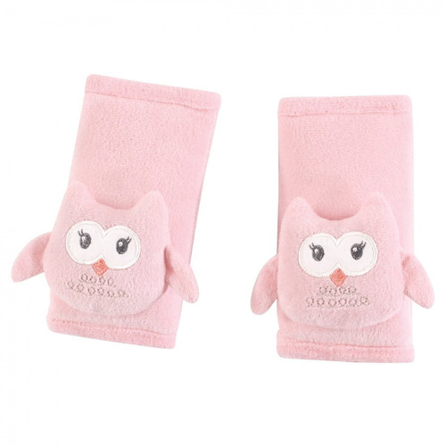 Hudson Baby Infant Girl Cushioned Strap Covers, Pink Owl, One Size