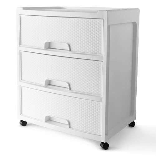 Mainstays 3 Drawer Wide Diamond Arctic White Storage Cart