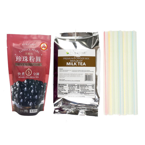 Tea Zone Milk Tea Bubble Tea Kit With Wufuyuan Black Boba Tapioca Pearl And 10 Boba Individually Wrapped Straws