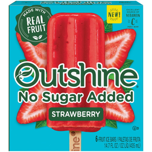 Outshine No Sugar Added Strawberry Frozen Fruit Ice Bars, 6 Pack