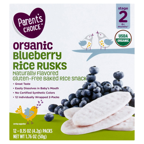 Parent's Choice Blueberry Rice Rusks, Stage 2, 6+ Months, 0.15 Oz, 12 Count