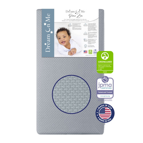 Dream On Me Pure Zen 2 In 1 Infant Crib And Toddler Bed Mattress, White And Grey | Greenguard Gold And Jpma Certified | Copper-infused Toddler Layer | Removable Cover | Cooler Sleep Surface