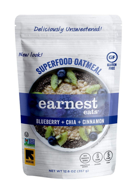 Earnest Eats Superfood Oatmeal, Blueberry Chia Cinnamon, 12.6 Oz. Bags (pack Of 6)