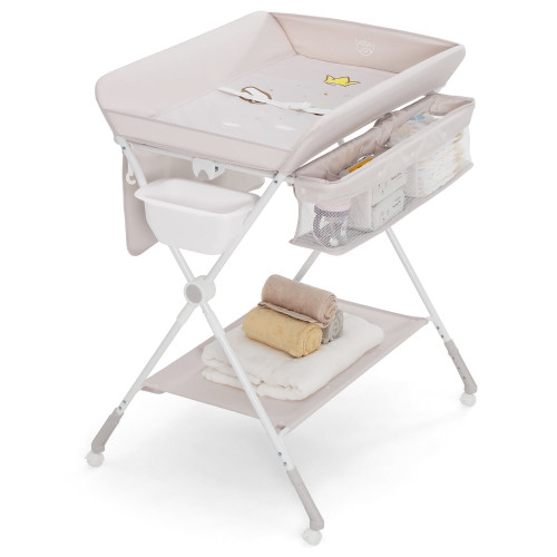 Gymax Foldable Baby Changing Table Infant Newborn Nursery Organizer W/ Water Basin Beige