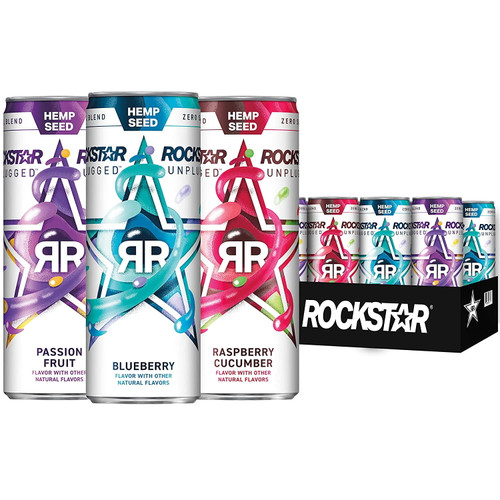 Rockstar Energy Drink, Unplugged 3 Flavor Variety Pack, Zero Sugar, 12oz Sleek Cans (12 Pack)