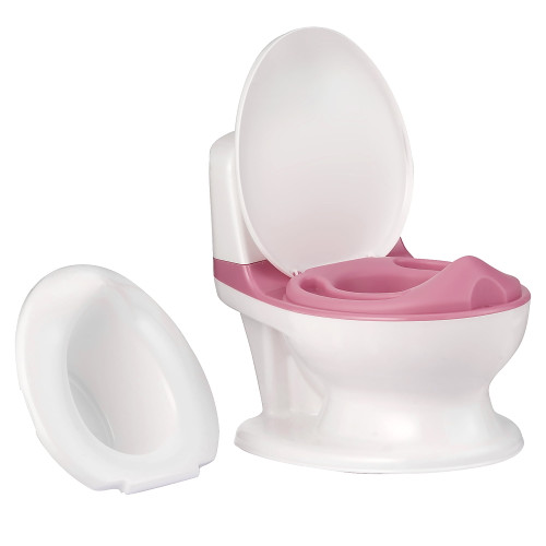Costway Kids Realistic Potty Training Transition Toilet W/ Flushing Sound Lighting Pink
