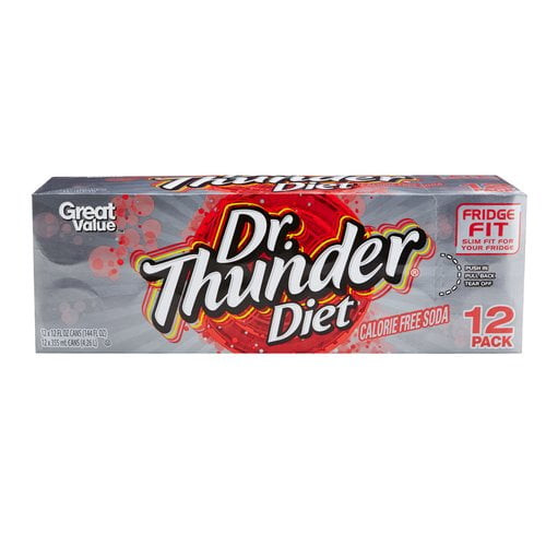 Great Value Dr Thunder Diet Calorie Free Soda Pop, 12 Fl Oz, 12 Pack Cans