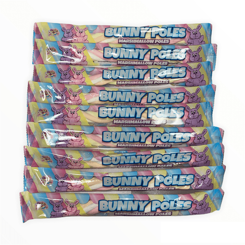 Albert's Bunny Poles Marshmallow Poles Artificially Flavored Easter Special Treats Basket Filler; Pack Of 9 Individually Wrapped Marshmallow Poles