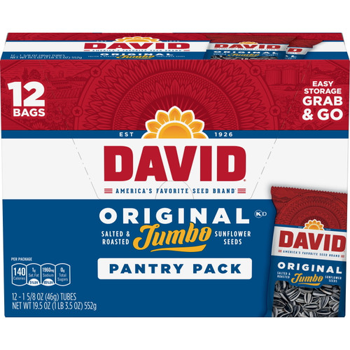 David Original Salted And Roasted Jumbo Sunflower Seeds, 1.75 Oz, 12 Ct