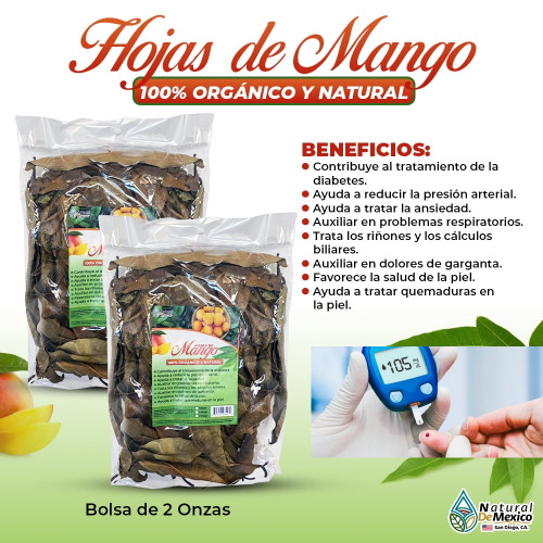 Hojas De Mango Leaves 8 Oz. 227gr. 100% Organic Beneficios Para El Colesterol By Natural De Mexico