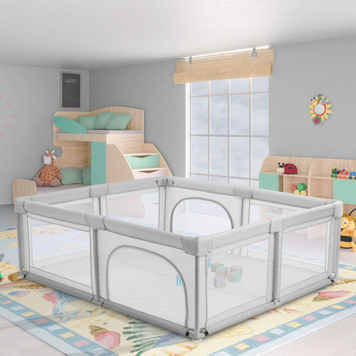 Lazybuddy 79''x70'' Baby Playpen Extra Large Safety Play Yard Toddlers Unisex Activity Center, White